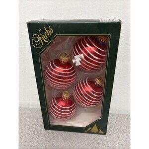 Christmas By Krebs Glass Ornaments, 2.5”, Red With Silver/White Glitter Stripes